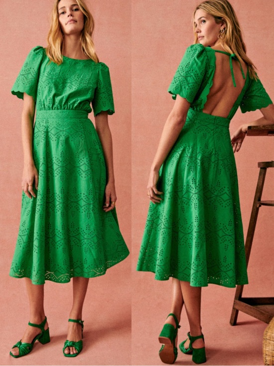 Sezane Dresses & Skirts - SEZANE NWT Green Floral Eyelet Embroidered Laser Cut Open Back Ladya Midi Dress